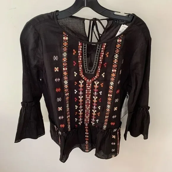 NWT Laundry Shelli Segal Embroidered BOHO Top - Picture 1 of 6